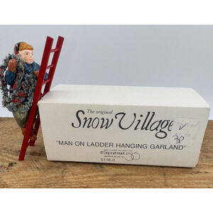 Department 56 Snow Village “Man On Ladder Hanging Garland” #5116-0 Retired w/Box